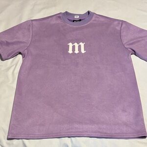 MT99 Growing In The World ~ Men’s XL Shirt Purple Suede Short Sleeve